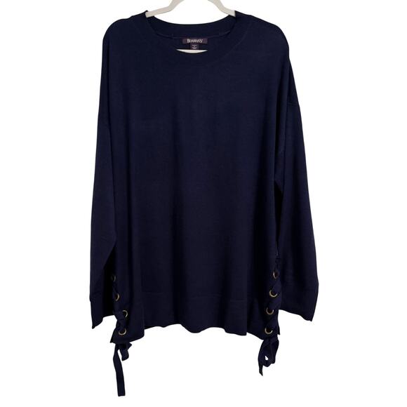 Roaman's NWOT Wool Blend Laced Up Sweater Women's 1X Navy Blue Boho Coastal - Picture 1 of 8